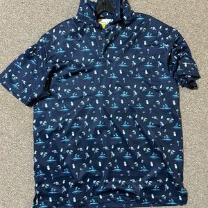 Nicklaus size medium Navy Blue Polo Shirt with Palm Tree Print